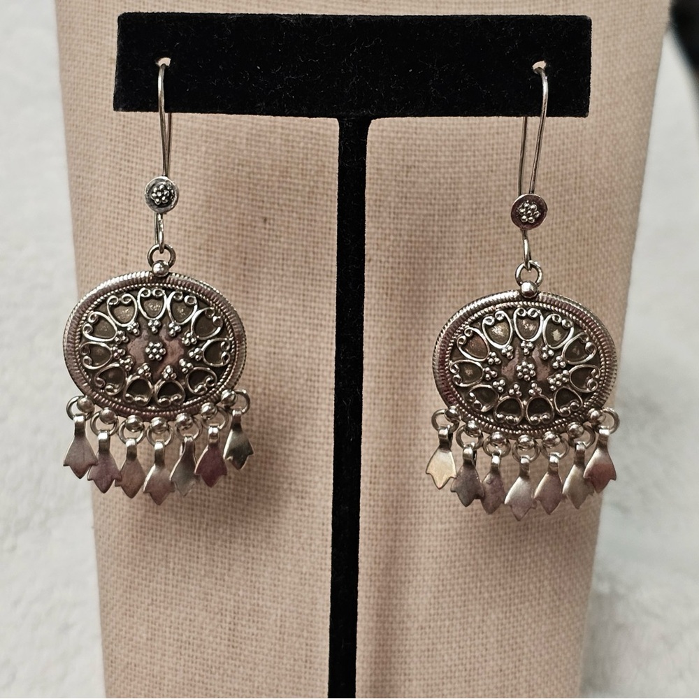 Sterling 925 Silver Boho Vintage Filigree Cha Cha Earrings - Picture 4 of 9